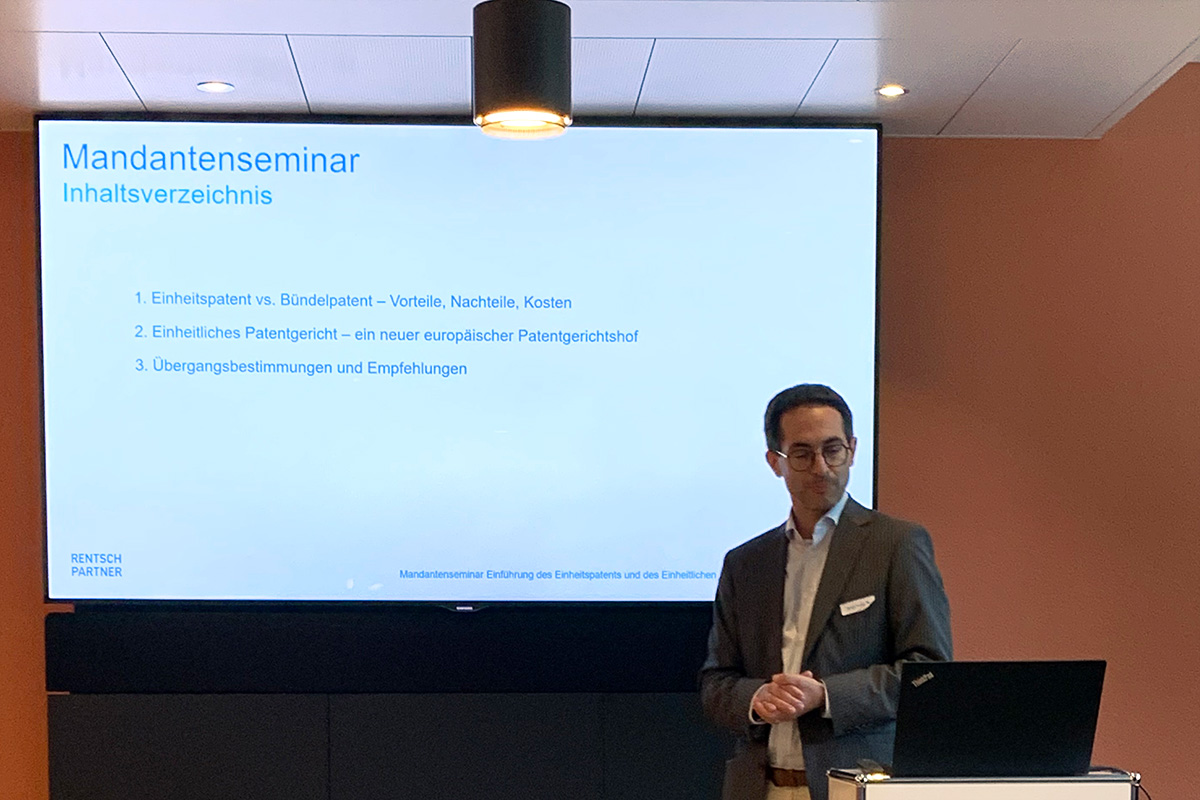 Client Seminar «Introduction of the Unitary Patent and Unified Patent Court» Demian Stauber
